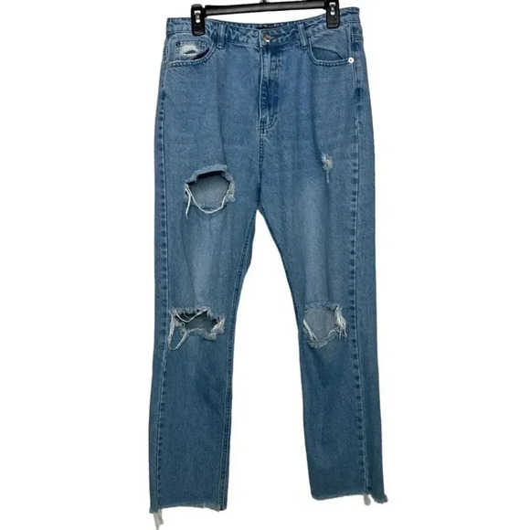 Missguided High Waisted Distressed Raw Hem Straight Jean Style G18006452 Sz. 14 - Picture 1 of 8